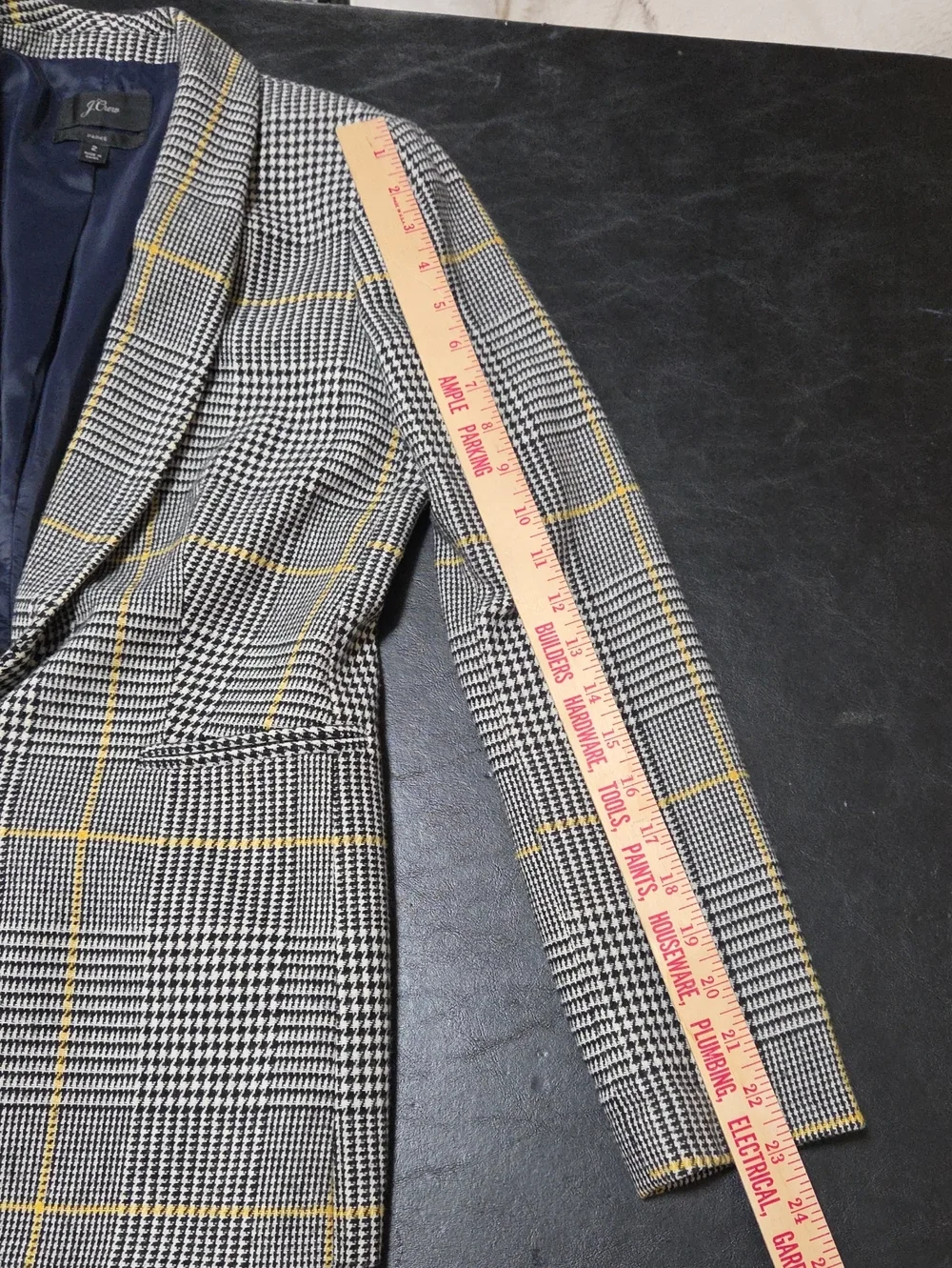 J.Crew Parke Blazer Size 2 Glen Plaid Wool Blend Houndstooth Jacket Yellow Black